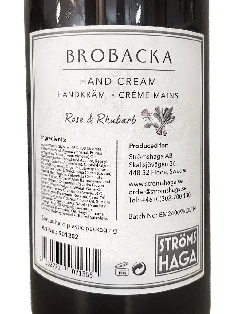 Crème Mains Brobacka – Rose &amp; Rhubarbe – 300 ml