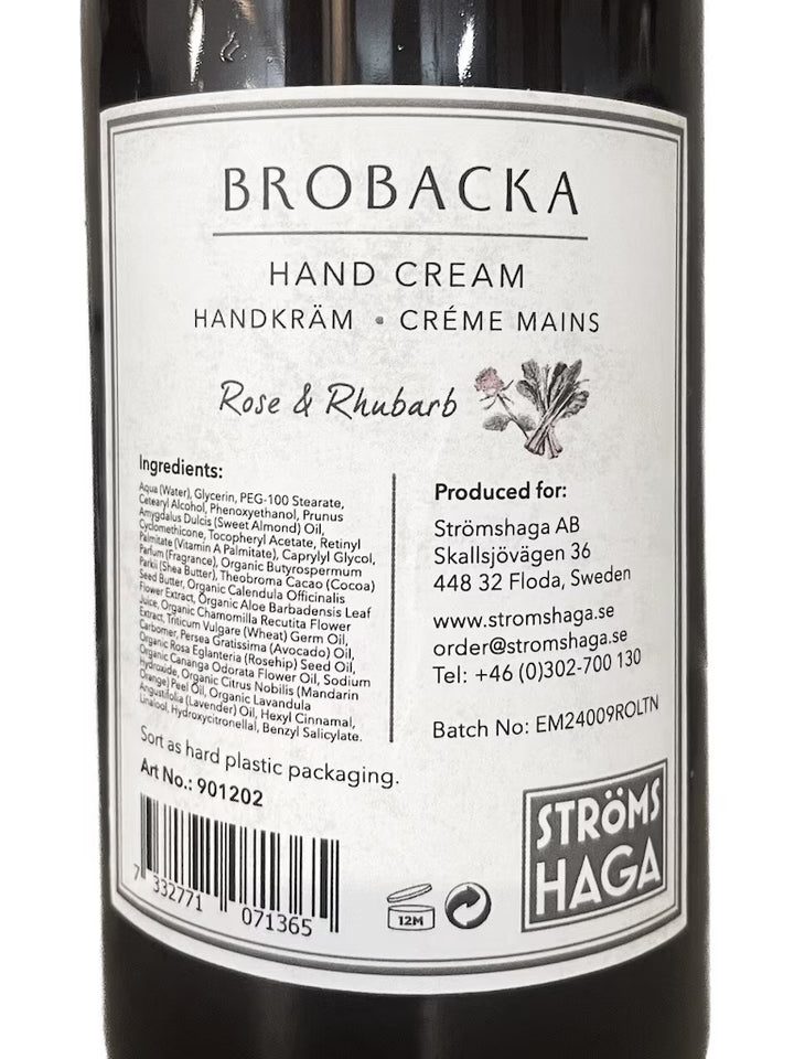 Crème Mains Brobacka – Rose &amp; Rhubarbe – 300 ml