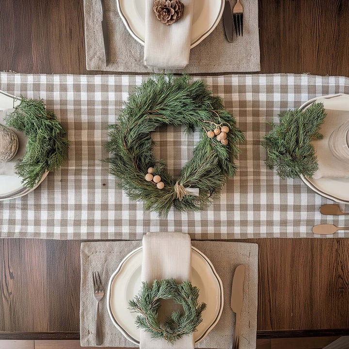 Linge de table & de cuisine – Collection BOLGHERI – Vichy beige naturel – Blanc Mariclo