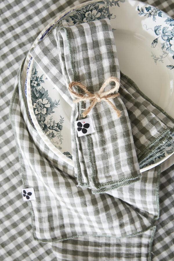 Nappe & Serviettes  - VICKIE Romarin- L'Effet Papillon - Gaze de Coton