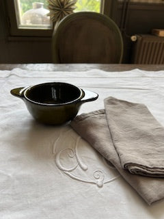 Bol à oreilles vintage en grès émaillé olive – Années 60/70