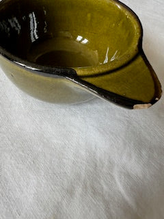 Bol à oreilles vintage en grès émaillé olive – Années 60/70