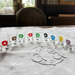 🎱 Lot de 9 verres à digestif vintage – design boules de billard (années 60–70)
