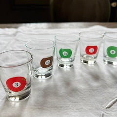 🎱 Lot de 9 verres à digestif vintage – design boules de billard (années 60–70)