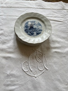 Lot de 6 assiettes Delft – Faïence hollandaise décor moulin bleu –