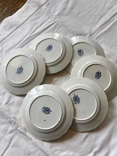 Lot de 6 assiettes Delft – Faïence hollandaise décor moulin bleu –