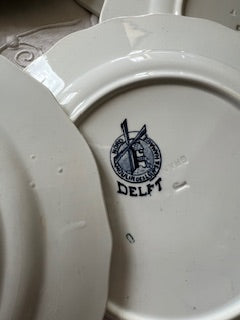 Lot de 6 assiettes Delft – Faïence hollandaise décor moulin bleu –