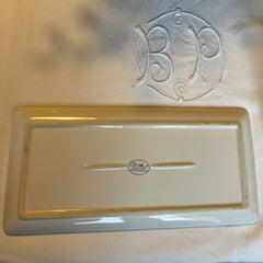 Plat rectangulaire Orval Créations – motif tricot & ruban rouge – 31,5 × 14,5 cm – Vintage Noël