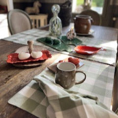 Linge de table & de cuisine – Collection BOLGHERI – Vichy vert – Blanc Mariclo