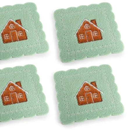 Dessous de Verre Brodés "Maison Pain d’Épices" — Vert Matcha (Set de 4)