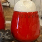 Trio de pots vintage rouge et blanc – Poivre, Sucre, Café