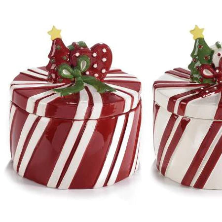 Pot en Céramique de Noël avec couvercle — Blanc ou Rouge Ø 16,5 cm × H 18 cm