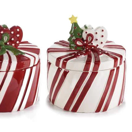 Pot en Céramique de Noël avec couvercle — Blanc ou Rouge Ø 16,5 cm × H 18 cm