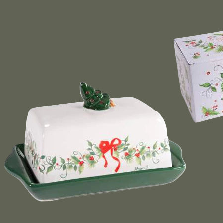 Beurrier de Noël en céramique – Sapin & Houx