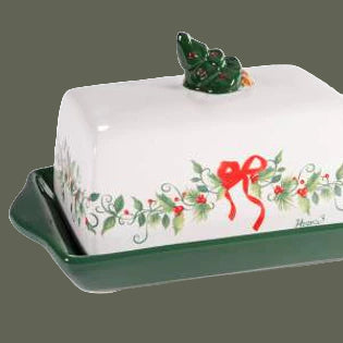 Beurrier de Noël en céramique – Sapin & Houx