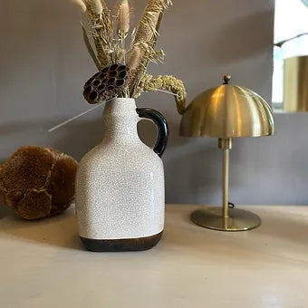 Vase cruche en céramique craquelé taupe et brun.