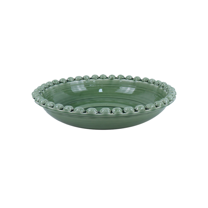 Centre de table perlé Matcha – Céramique D34 × H9,5 cm – Opjet Paris