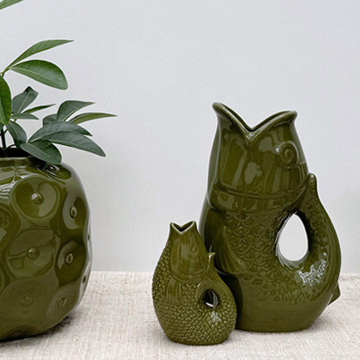 Vase ou pichet poisson kaki – Opjet Paris – M ou XXL – céramique déco