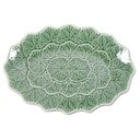 Plat Flora ovale vert en grès cérame – Opjet – 33 × 22,8 cm