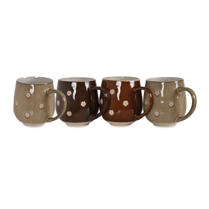 Set de 4 mugs Flower en grès Opjet – Marron & chocolat – 440 ml