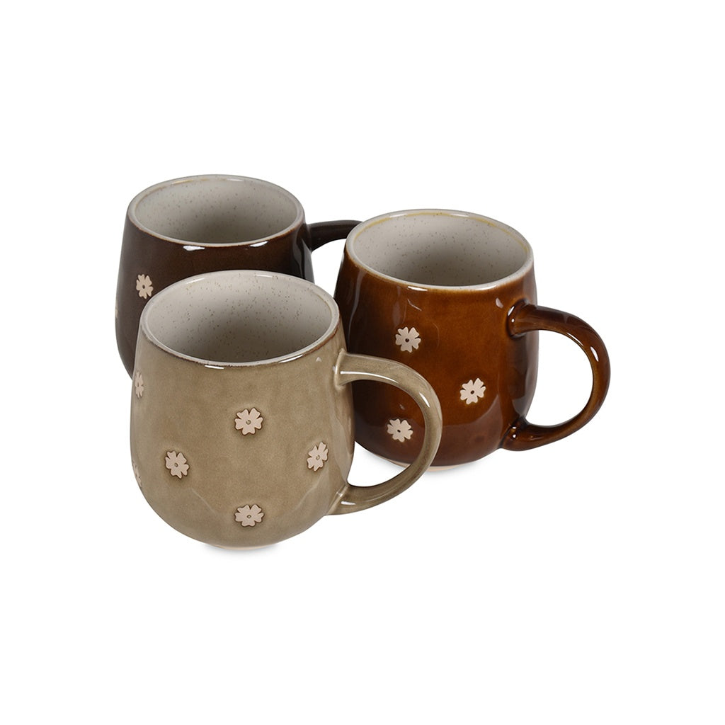 Set de 4 mugs Flower en grès Opjet – Marron & chocolat – 440 ml
