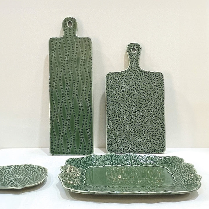 Plat Flora rectangulaire Opjet en grès cérame vert matcha – 32,8 × 25,2 cm