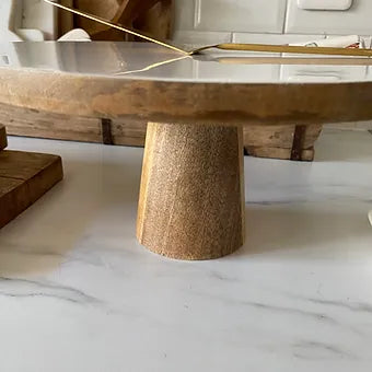 Présentoir  à gâteau , bois de manguier , émail blanc - Déco Nord Sud