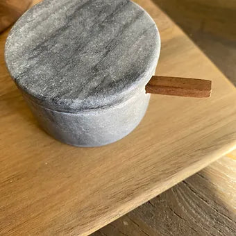 Boîte à sel / épices  Marbre gris, cuillère en bois - Déco Nord Sud