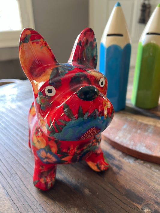 Tirelire Bouledogue,  céramique fleurie 20 cm ! - Déco Nord Sud