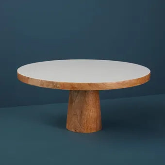 Présentoir  à gâteau , bois de manguier , émail blanc - Déco Nord Sud