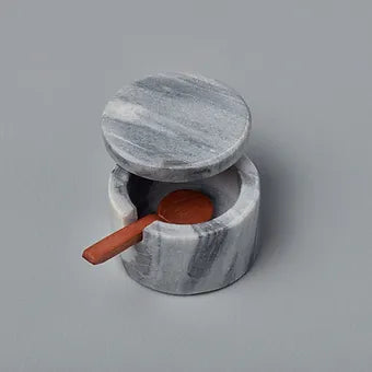 Boîte à sel / épices  Marbre gris, cuillère en bois - Déco Nord Sud